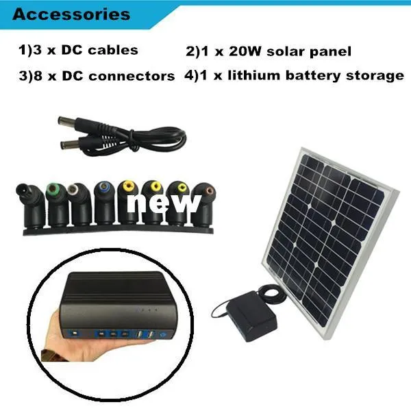 Freeshipping Portable Solar Power Generator Center mini UPS 5V / 12V / 19V La batteria di accumulo di energia solare Gruppo di continuità