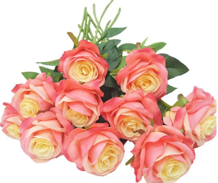 Flores cor-de-rosa artificiais casamento buquê de simulação grinalda para decoração de decoração de quarto