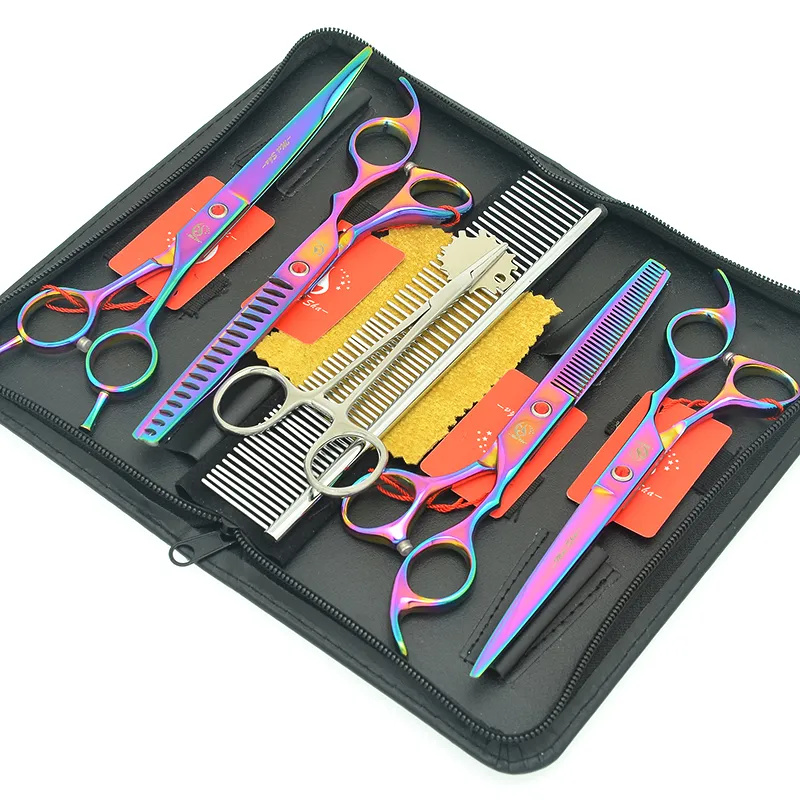 Meisha 7.0 "Pet Hair Scissors for Dog Grooming Animals Hair Cutting Shears Fish Bone Thinning Tesouras Forceps Comb Kits HB0221