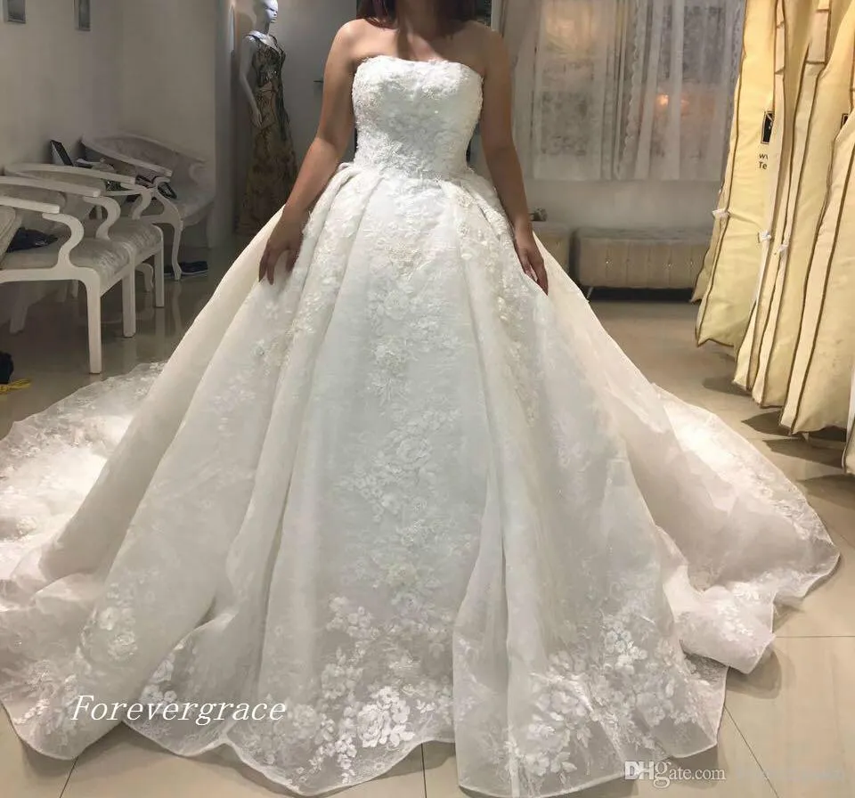 2019 Nouveau luxe gracieux robe de mariée robe de mariée prix vintage sans bretelles appliqué arabe Dubaï robe de mariée sur mesure, plus la taille