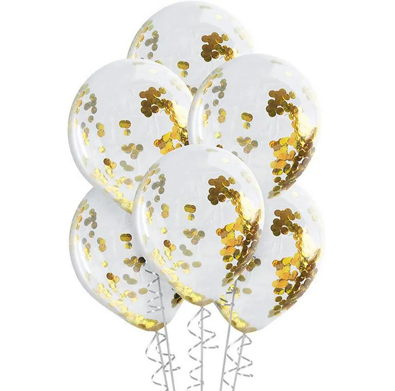12 inç Şeffaf Lateks Altın Pullu Balon doğum günü partisi Düğün Dekorasyon Rose Gold Confetti Yuvarlak Balonlar 100pcs Epacket Malzemeleri