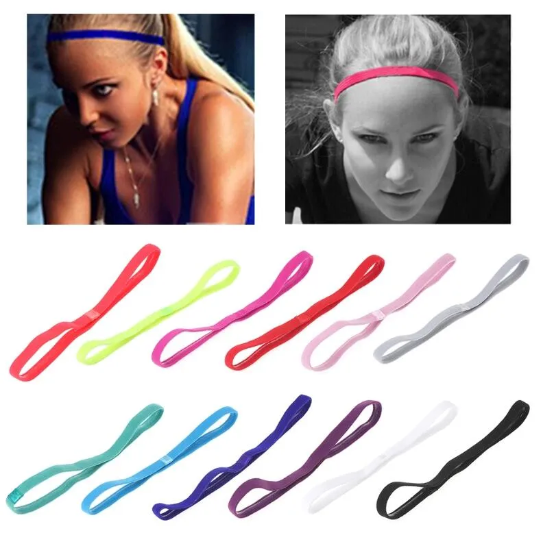 Multicolor Gym Anti-Slip Tunna Elastiska Sport Huvudband Kvinnor Yoga Hårband Slim Fitness Svettband Huvudband Hårtillbehör