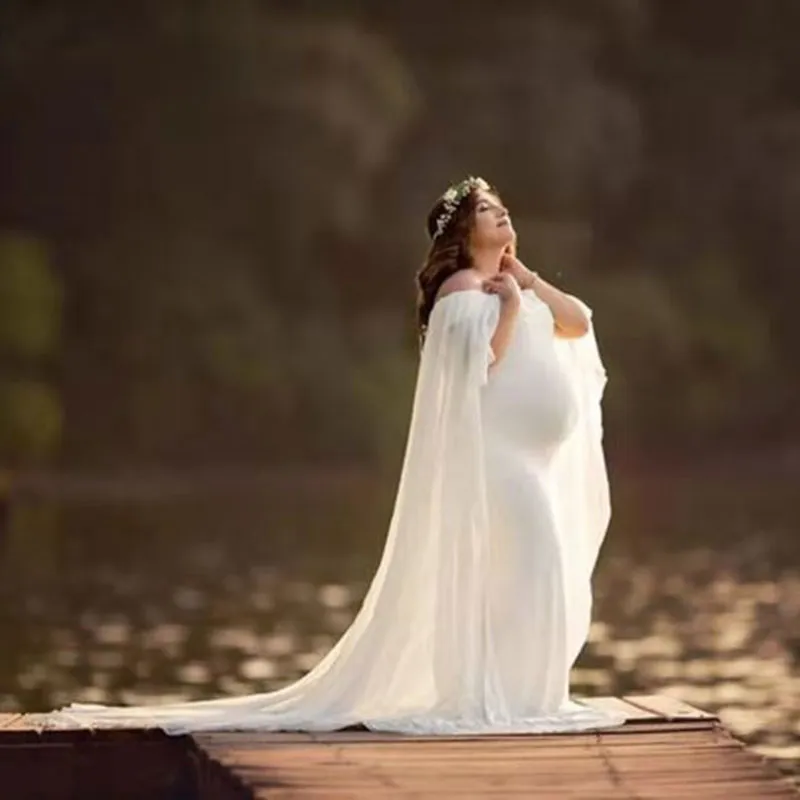 Chiffon Sjaal Jurk Zwangerschap Fotografie Rekwisieten Elegante Maxi Jurk Zwangerschap Jurk Schouderloze Zwangerschapsjurken Voor Fotoshoot