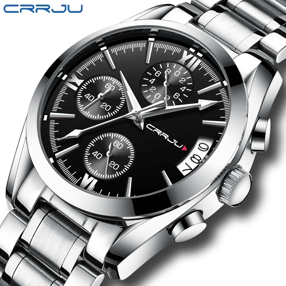 CRRJU grand cadran design chronographe Sport hommes montres marque de mode militaire étanche montre à Quartz horloge Relogio Masculino2457