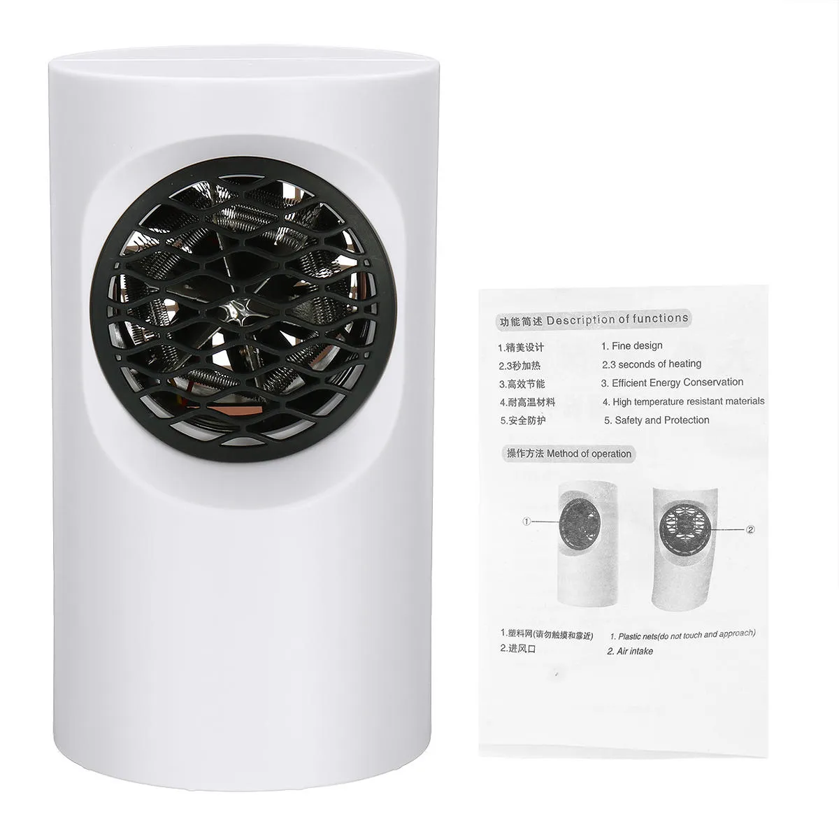 400W Mini Space Fan Heater Draagbare Elektrische Rustige Tafel Oven Winterwarmer - Wit