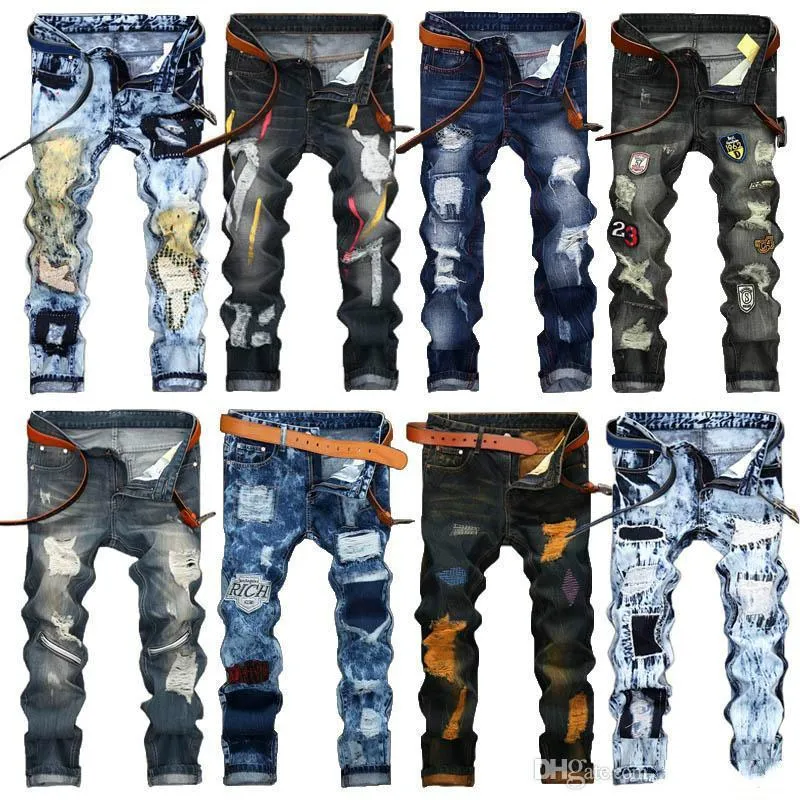 Moda Vintage Uomo Strappato Jeans Pantaloni Slim Fit Distressed Hip Hop Denim COOL Maschio Novità Streetwear Jean Pantaloni Pop Vendita