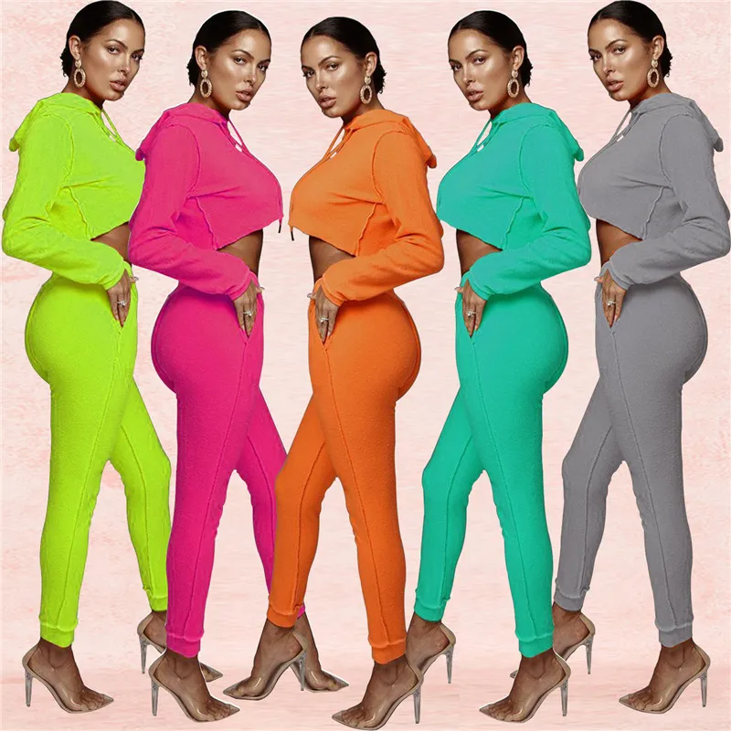 Kvinna Mode Tracksuit Långärmad Designer Hood Shirt Casual Solid Färg Top + Byxor Leggings 2 Piece Set Outfits Suit Clothings Hot Sell