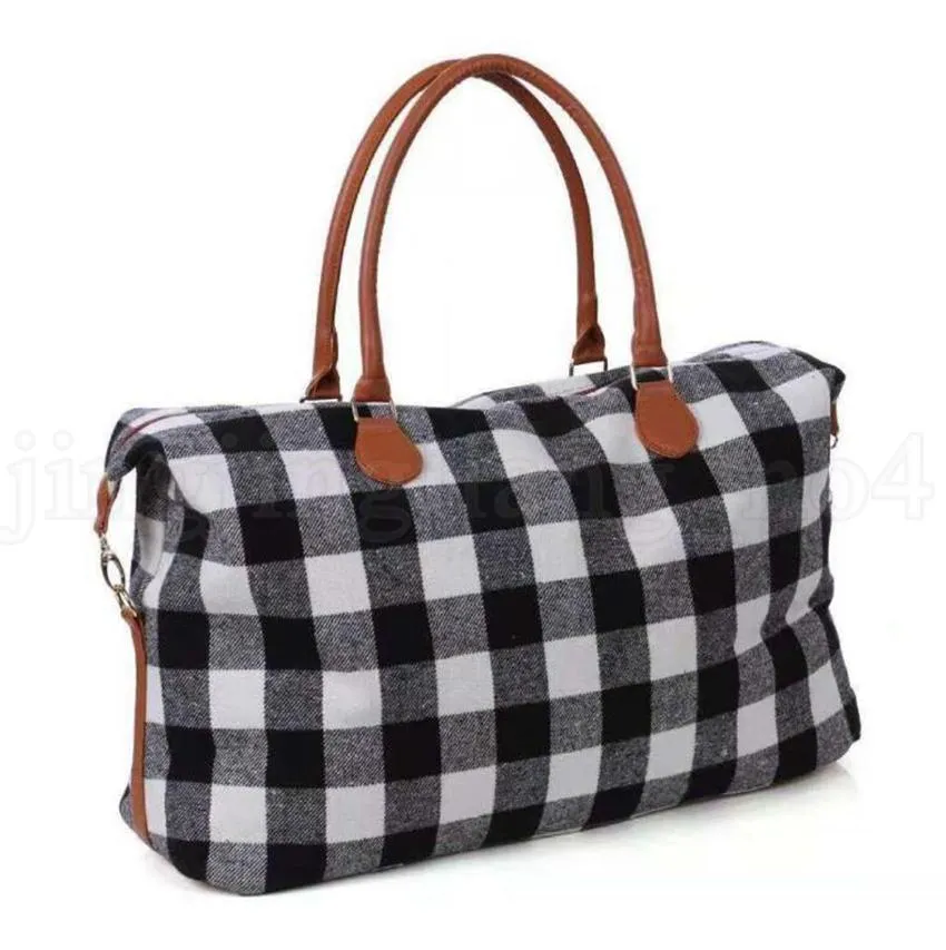 Buffalo Plaid Handväska Stora Kapacitet Rese Weekender Tote med PU Handtag Rutig Utomhus Sport Yoga Totes Storage Duffel Väskor OOA6397