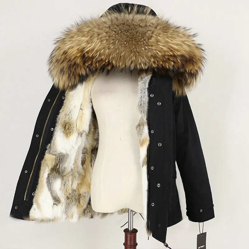 Kış Ceket Kadınlar 2019 Gerçek Kürk Parka Doğal Rakun Kürk Yaka Kalın Sıcak Tavşan Kürk Astar Streetwear Yepyeni Rahat V191111
