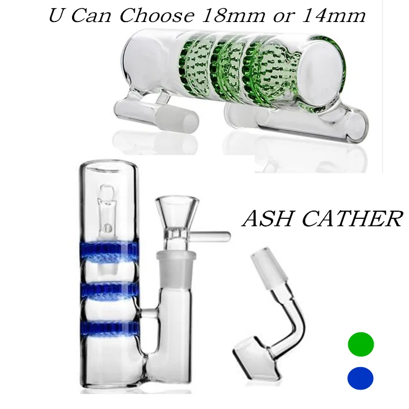 5.5 인치 약 3 개의 레이어 그린 블루 18mm 또는 14mm Ash Cathers Glass Bongs 'Accessories Dab Rigs Herb 흡연