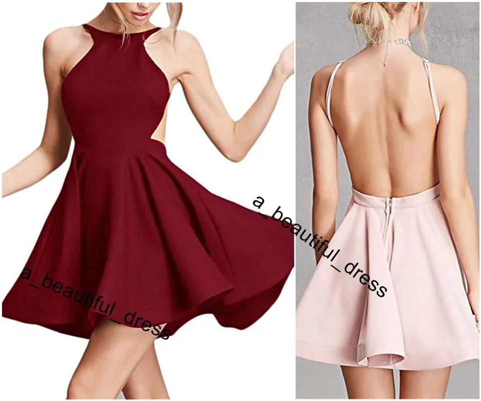 Dark Red Sexy Halter Backless Short Homecoming Dresses Burgundy Graduation Prom Dress Cocktail Dresses Mini Party Gowns Club Wear