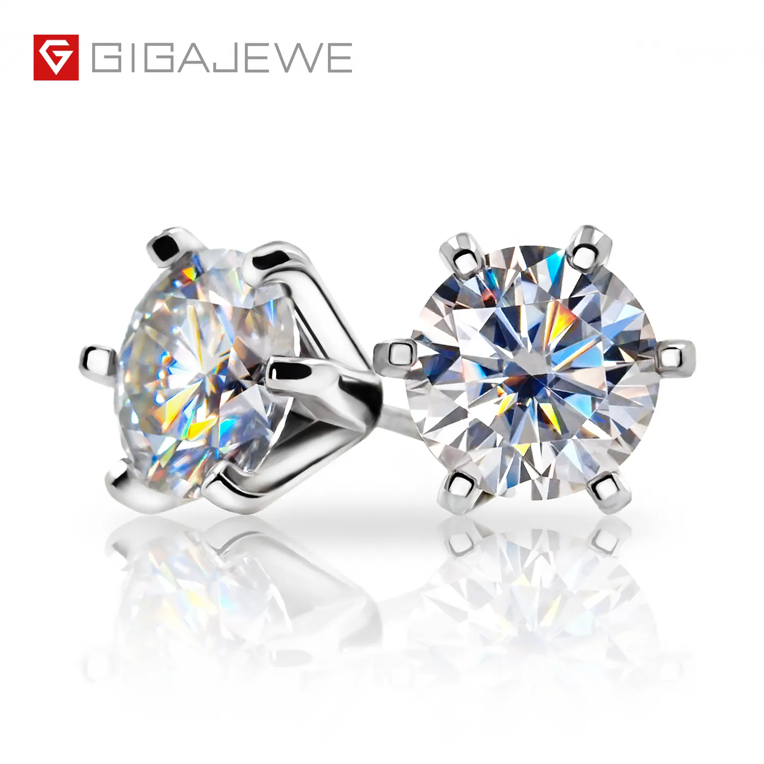 Gigajewe ef color vvs1 orecchini tagli a taglio rotondo totale Test di diamante da 4,0 ct superati moissanite 18k oro oro a 925 orecchini d'argento femminile regalo GMSE-008