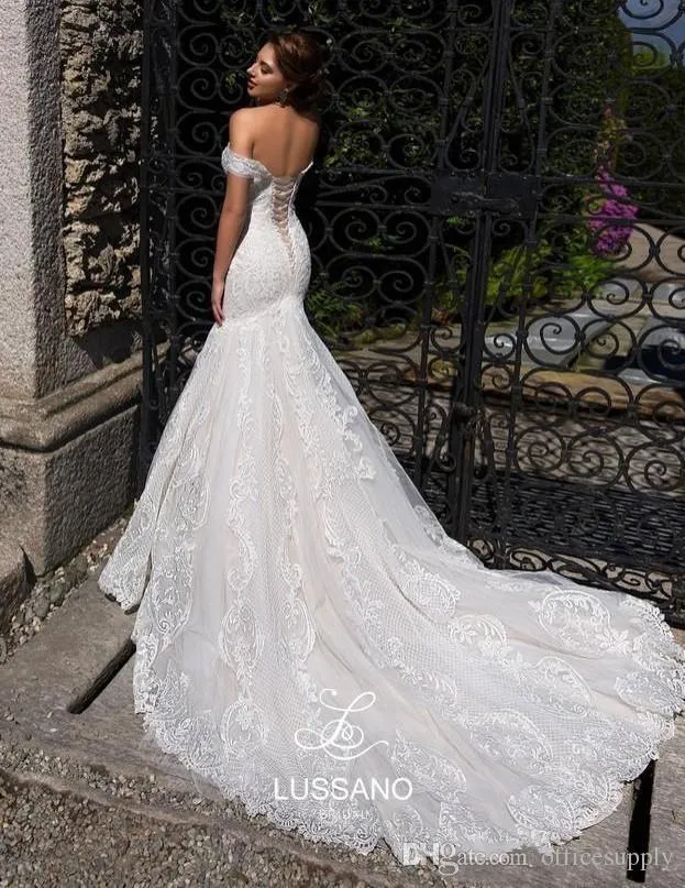 white christmas dresses Ivory Tulle Mermaid Wedding Gown - Lace Corset Back Wedding Dress - Floral Applique Dress Plus Size main image 1
