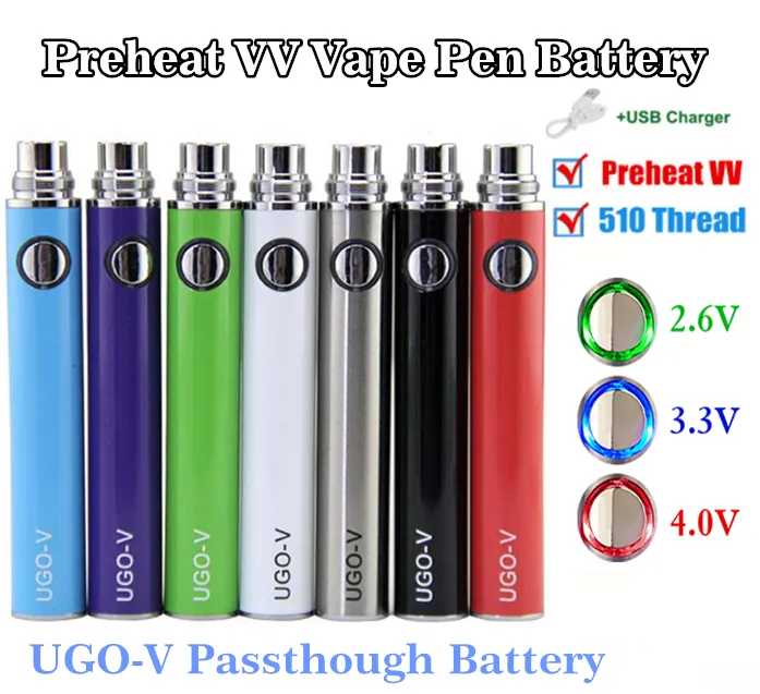 Podgrzewanie VV Evod Ego 510 Nici bateria Ugo Micro USB Passhough 650 900 Mah Vape Pen