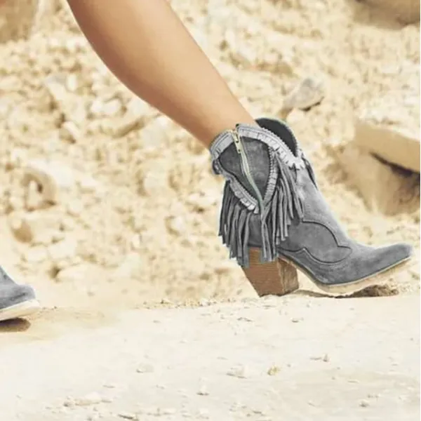 Puimentiua 2019 New Women Fringe Ankle Boots Solid Suede Low Heel Female Autumn Zipper Casual Tassel Booties Botas Mujer
