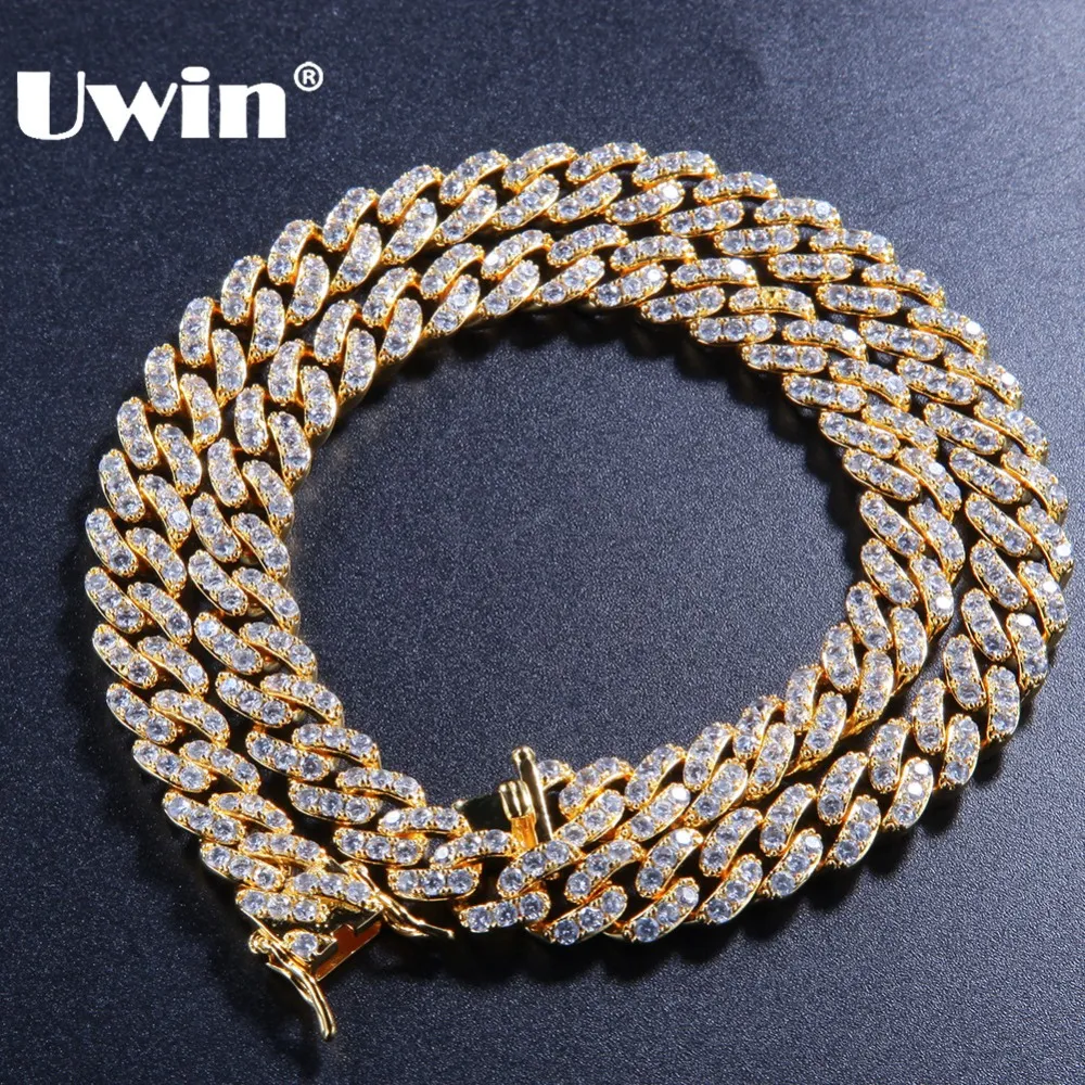 Uwin 9mm Micro Pave Iced CZ Cuban Link Necklaces Chains Gold Color  Bling Bling Jewelry Fashion Hiphop For Men