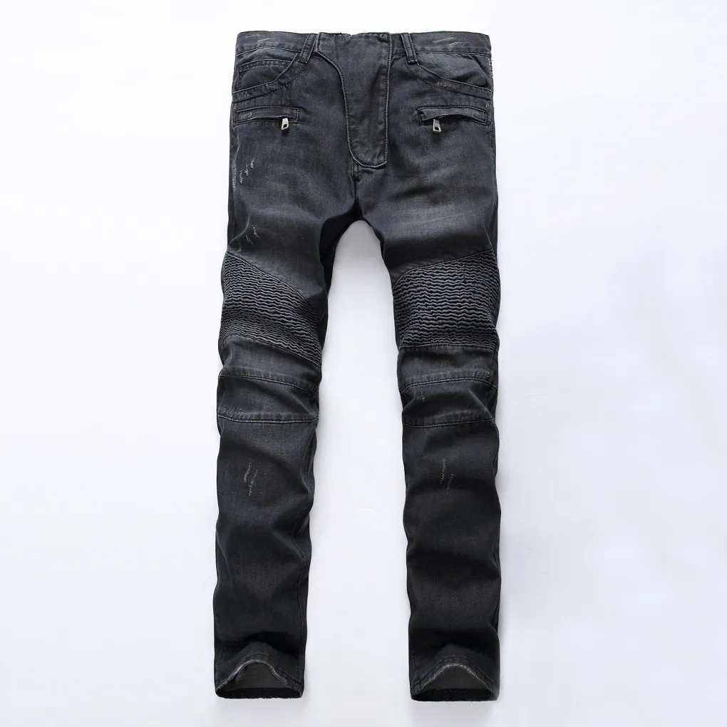 Jeans légers froissés déchirés pour hommes pantalons longs slim avec trous mi-hauteur taille droite 28-40 haute qualité2268