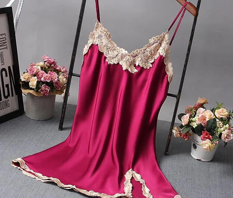 ruiqi06 Sexy Lace Satin Beckless Nightgown - Women's Summer Silk Satin Sleepwear Chemise Night Dress Nightshirt (2018)
