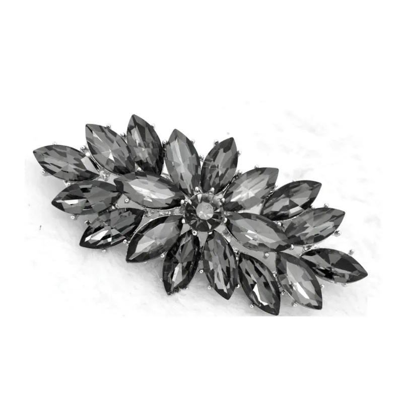 Vintage Rhodium Silver Plated Grey Glass Marquise Crystal Diamante Brooch Prom Party Pin Gifts Free Shipping