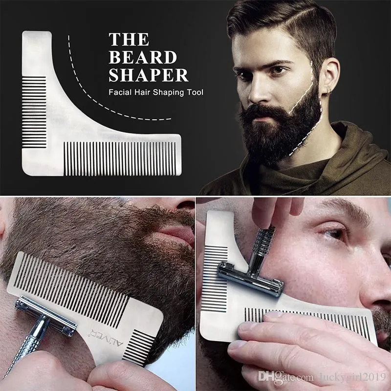 Rostfritt stål Beard Bro Shaping Tool Styling Clippers Template Beard Shaper Comb för mall Beard Modeling Tools Comb med paket