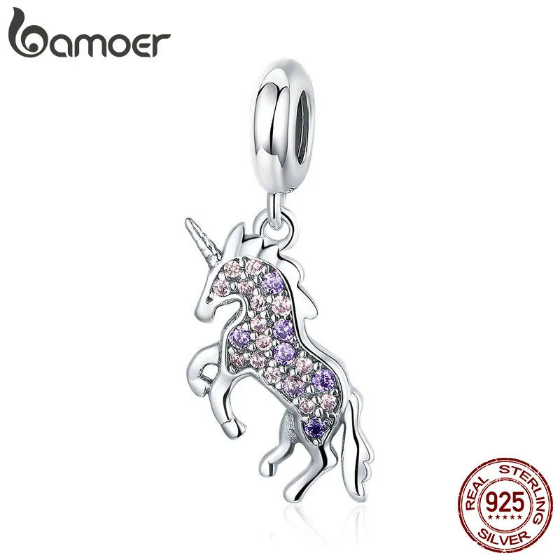 Pandora Style 925 Sterling Silber Licorne Memory Anhänger Bunte CZ Tier Charms Passend für Damen Armbänder Halsketten Schmuckherstellung