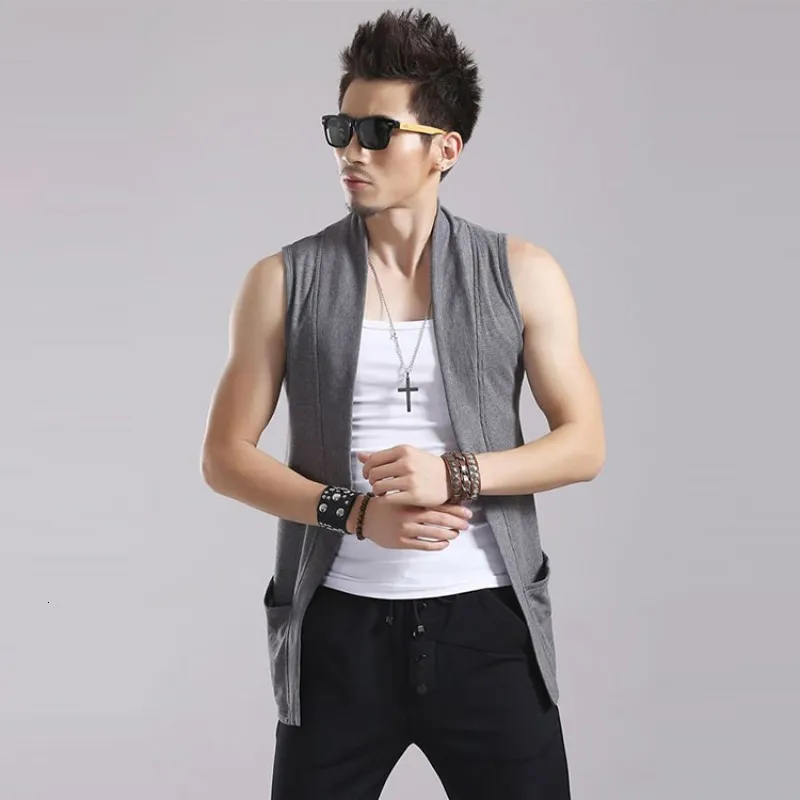 Japanese Style Mens Casual Summer Vest Sleeveless Medium Length Open Stitch Streetwear Grey Color Waistcoat Plus Size From Yuancao 25.75 DHgate.Com