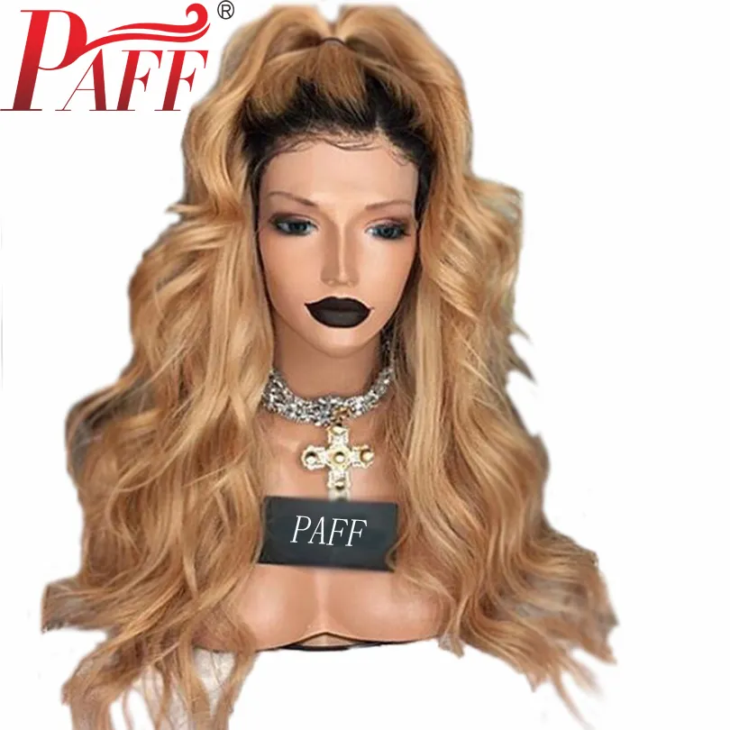 PAFF Ombre Capelli Umani 360 Parrucca Frontale In Pizzo Pre Pizzicato 1B27 Miele Biondo Ondulato Parrucca Capelli Remy Brasiliano Con Capelli Del Bambino Parte Libera