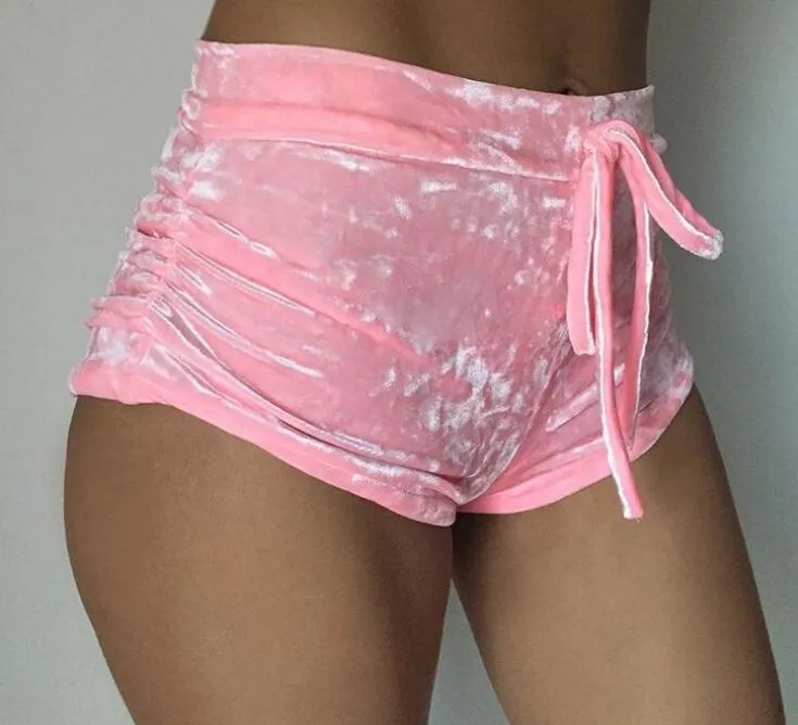 Damen-Shorts aus Samt mit Kordelzug, Übergröße, lässig, hohe Taille, sexy, dünne Booty-Shorts, feminino