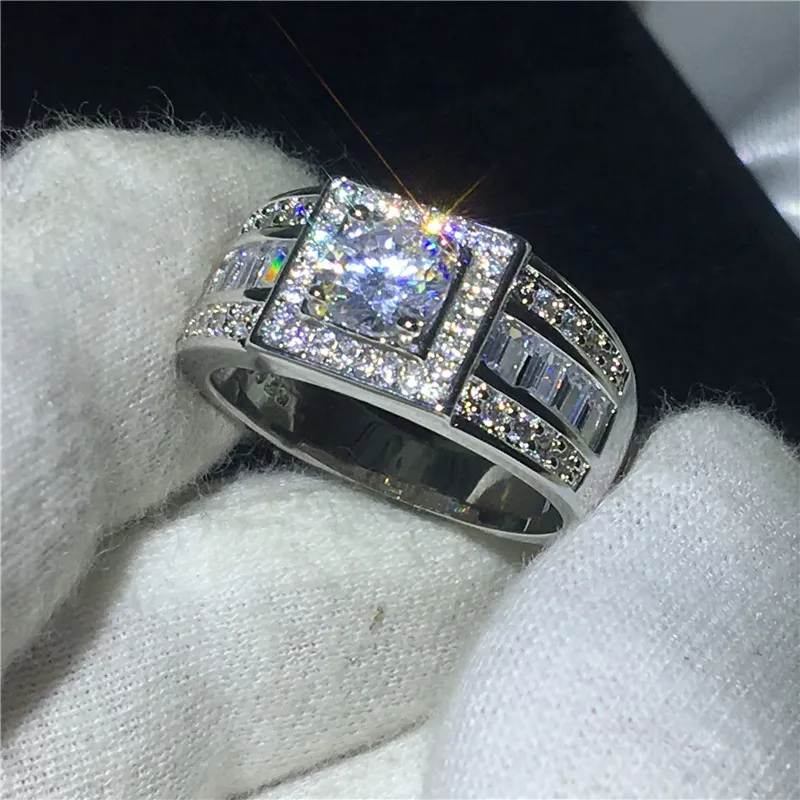 Choucong Solitario Hombre Anillo Diamante Cz Oro Blanco Lleno