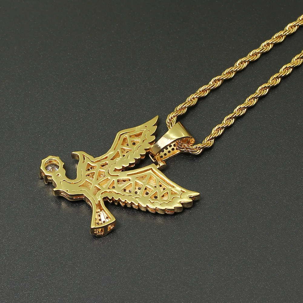 18K Gold Full CZ Stone Hunting Eagle Pendant gold necklace