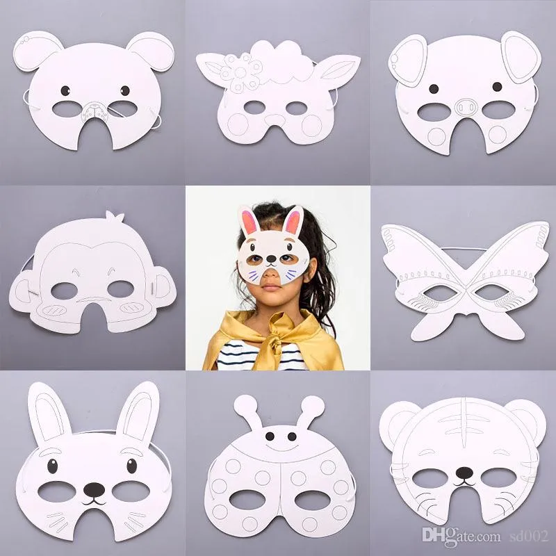 Criança Graffiti DIY máscara em branco pintado Peça Facial jardim de infância dos desenhos animados Desenho, Animal material Páscoa grosso do cartão Decore Supplies 0 56hbC1