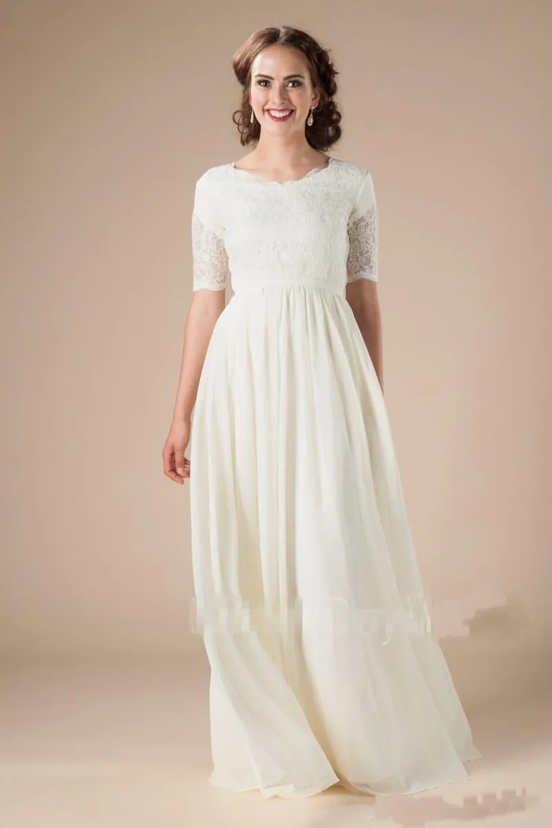 chinese dress ladies Modest Formal Lace Dress G410 Ivory