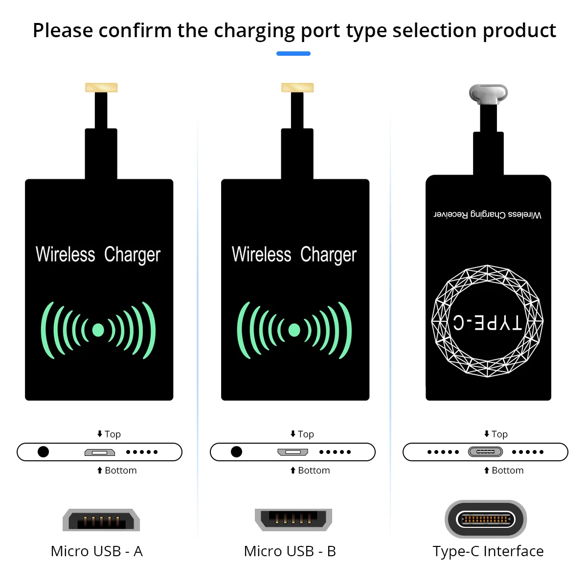 Qi Carregador de carregamento sem fio adaptador de carga Módulo receptor da etiqueta para a Samsung Android Universal