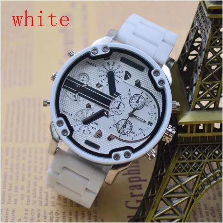 Mouvement pour hommes montre à quartz multi-fonction multi fuseau horaire bracelet en silicone blanc date automatique troupes militaires montres-bracelets cadeau 1