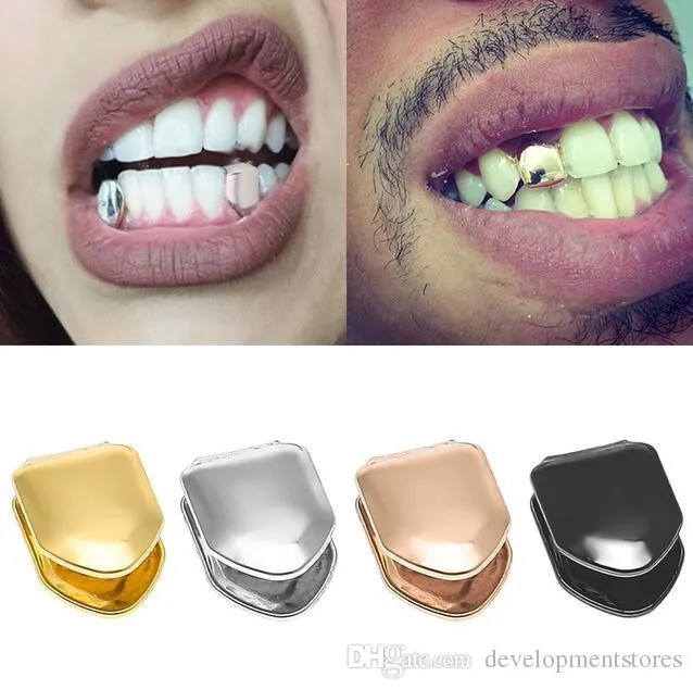 Métal Dent Or Argent Dentaire Grillz Haut Bas Hiphop Dents Caps Bijoux de Corps pour Femmes Hommes Mode Vampire Simple Dent Dents 4 Couleurs