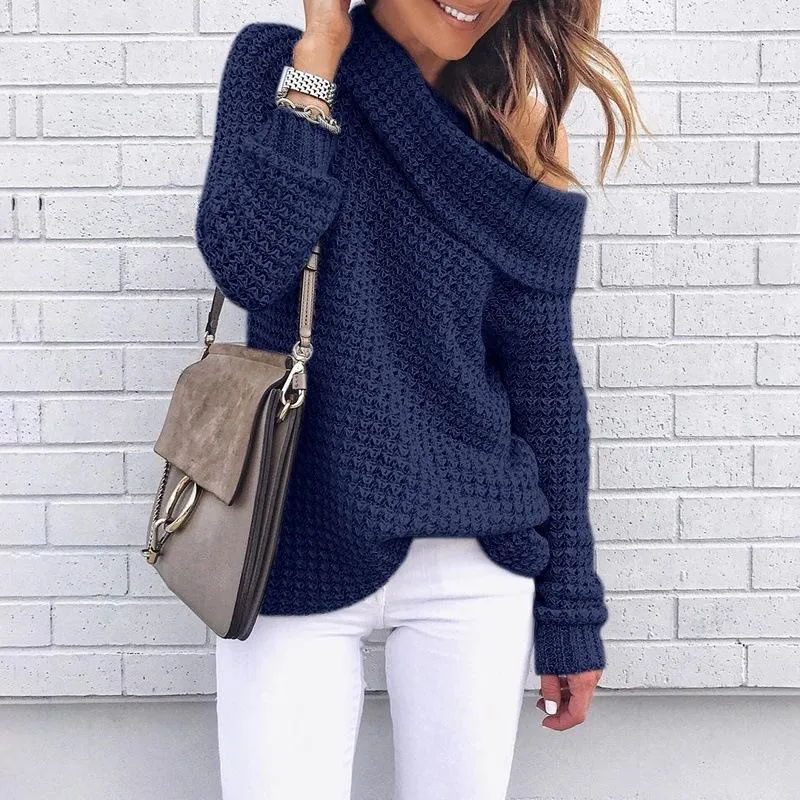 Jaycosin Clothes Winter Women Shoulder Long Sleeve Party Knitting Pullover Sweater Fashion Solid Color Casual Sweater Dress