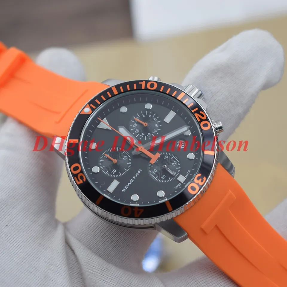 2020 Kolfiber Bezel herr Automatiska klockor Nylon Läderrem Armbandsur 43mm Stål Svart PVD Fodral Viklås Uhren