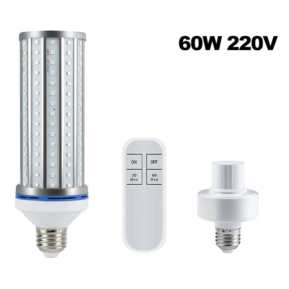 E27 60W 195LED UVC Bombilla Hogar UV Germicida Lámpara Desinfección Luz interior con portalámparas Control remoto