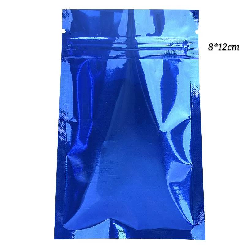 8 * 12cm 200pcs bleu auto-scellant feuille d'aluminium fermeture à glissière fermeture à glissière paquet sacs de stockage des aliments secs en plastique mylar sacs d'emballage sacs d'épicerie