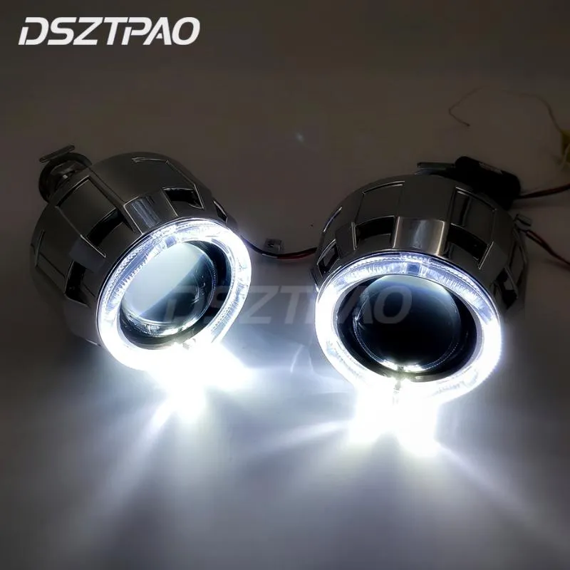 HID Projector Headlight Etching Lens LED Angel Eyes Halo DRL H1 H4 H7  Retrofit
