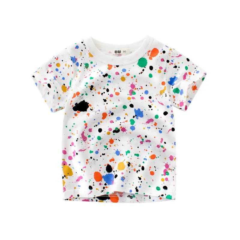 T-shirt de manga curta de algodão com estampa infantil projetada para crianças, bebês, meninos, meninas, roupas de verão