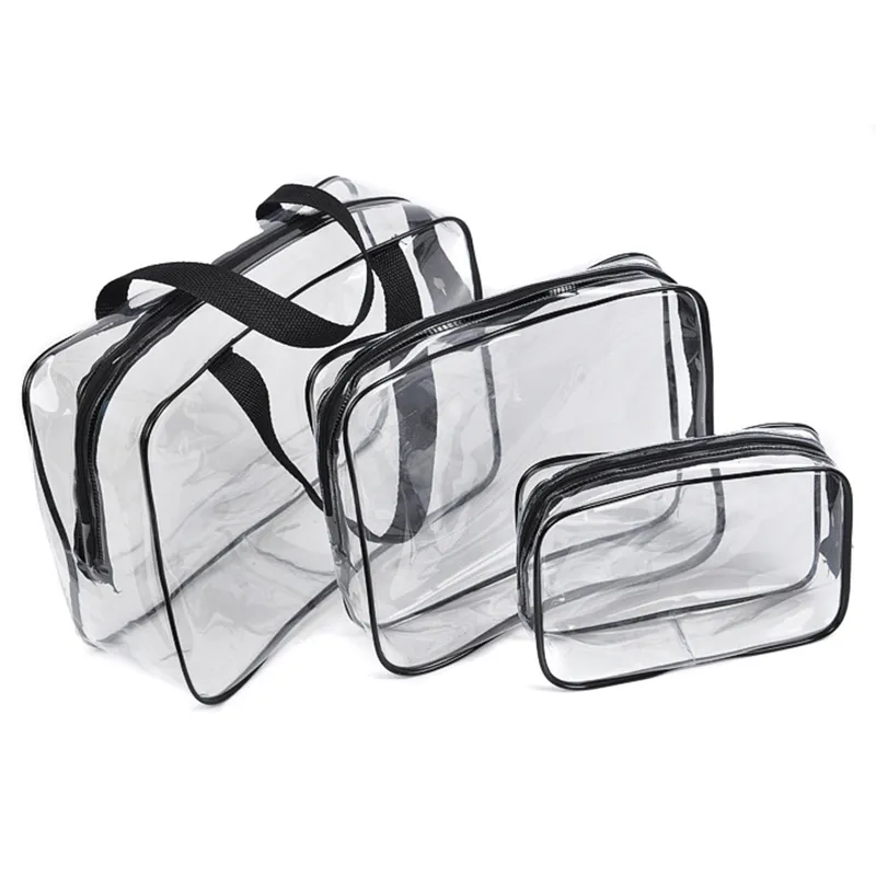 Crystal Clear Waterproof Cosmetic Bag Travel Toiletry Bag Set with Zipper PVC Makeup Pouch Handle Straps for Women Men Organizer Case wholes