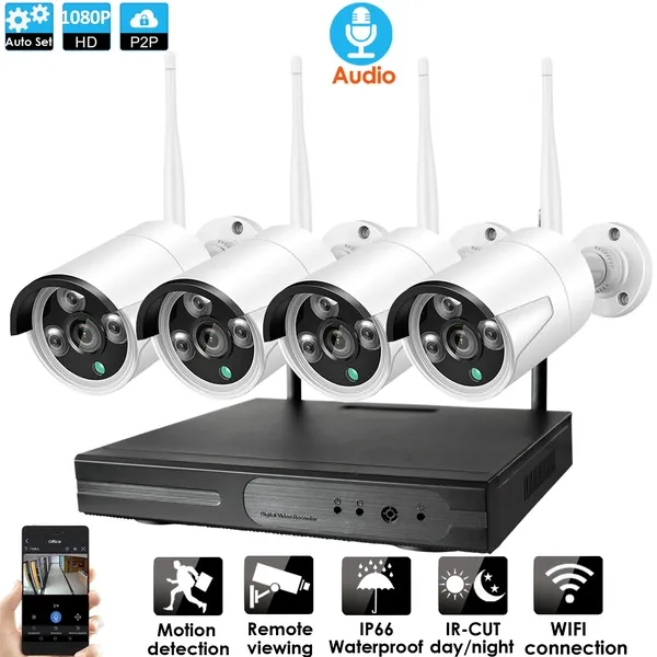 4CH System CCTV Wireless Audio 1080P NVR 4 SZTUK 2.0mp IR Outdoor P2P WIFI IP CCTV Security Camera System System Surveillance