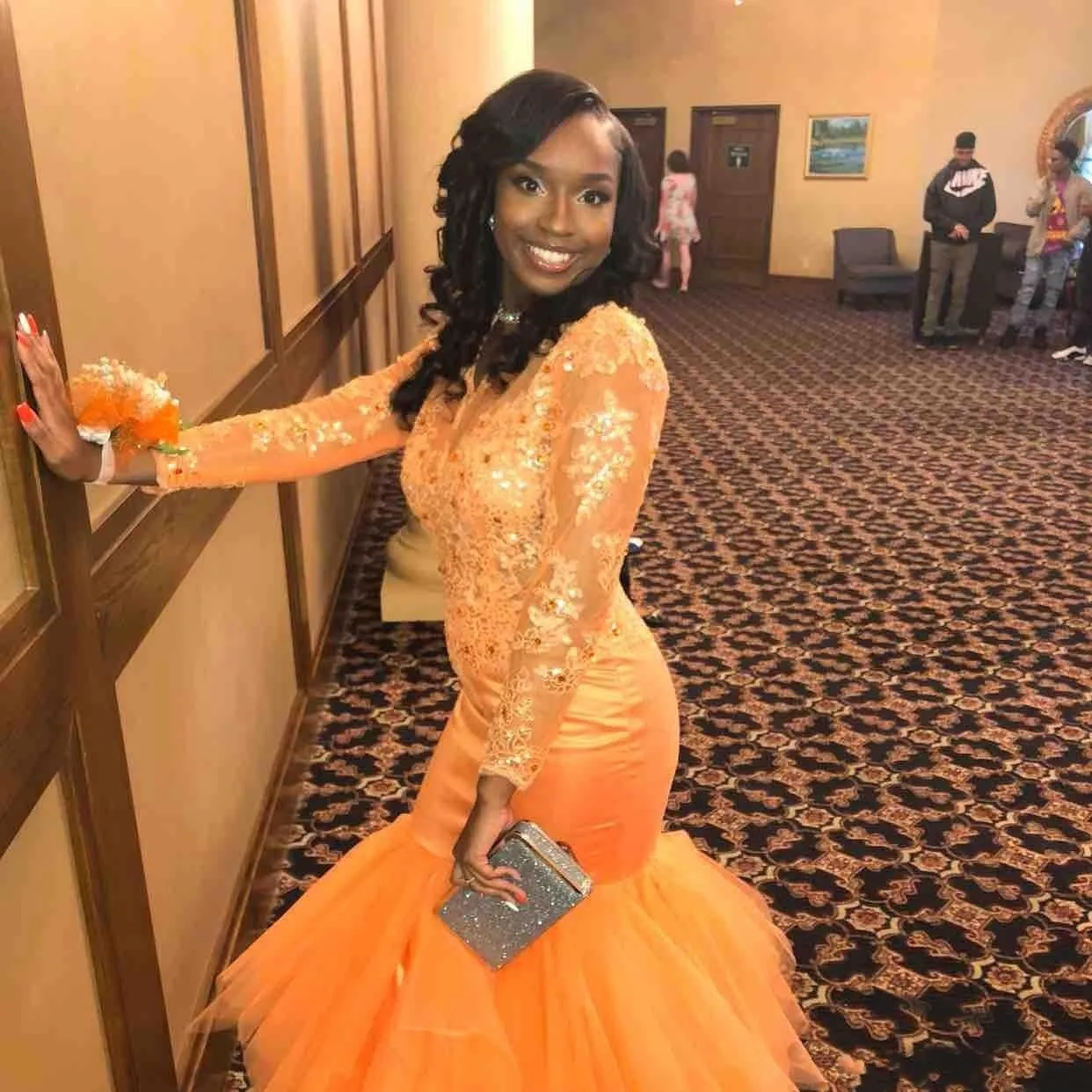 Plus Size African Mermaid Orange Mermaid Prom Dresses With Long