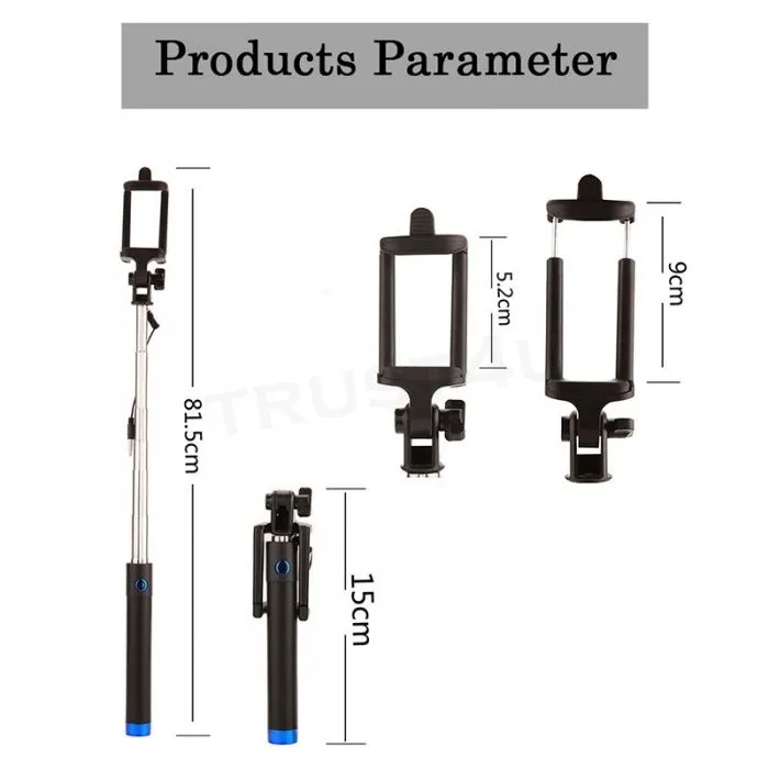 Mini Wired Selfie Stick Pole Tripod Monopod With Built-In Shutter ...