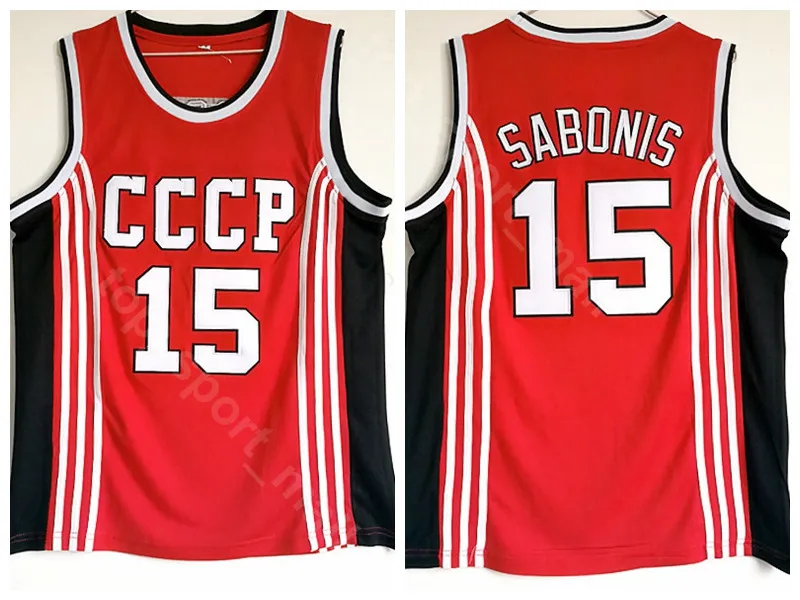 Män 15 Arvydas Sabonis Jersey College Basketball CCCP Team Ryssland Jerseys University för sportfläktar Alla Stitched Gratis frakt