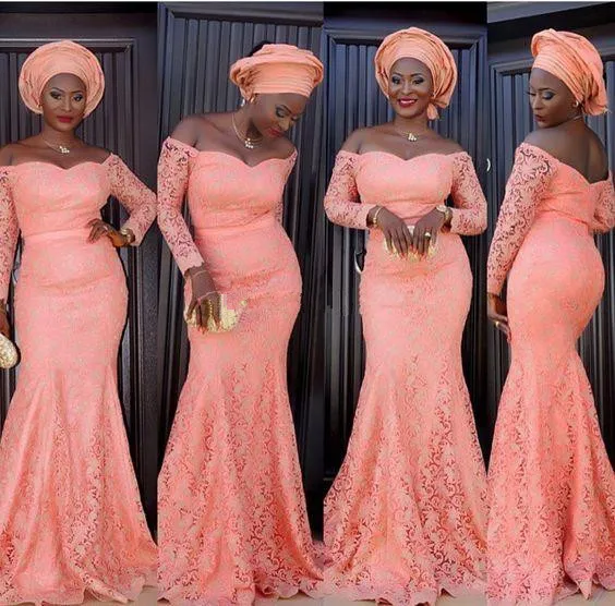 Off Shoulder Coral Lace Mermaid Peach Formal Dress With Long Sleeves Perfect For Formal Occasions Proms And Arabic Mother Of The Bride Gowns Plus Size Available Style 06 From Lilliantan 162.82 DHgate....