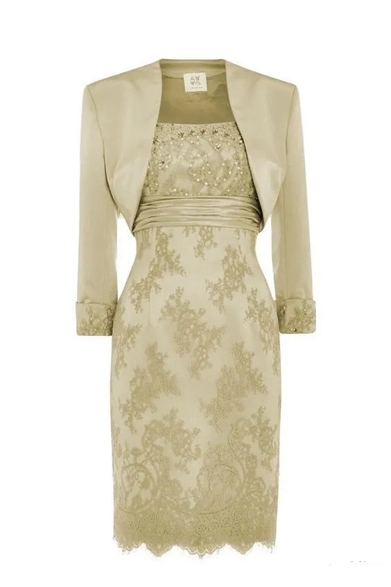 Stunning Silver Lace wedding outfits for mothers with Sequins, Beaded Satin, and - Knee Length Short Skirt