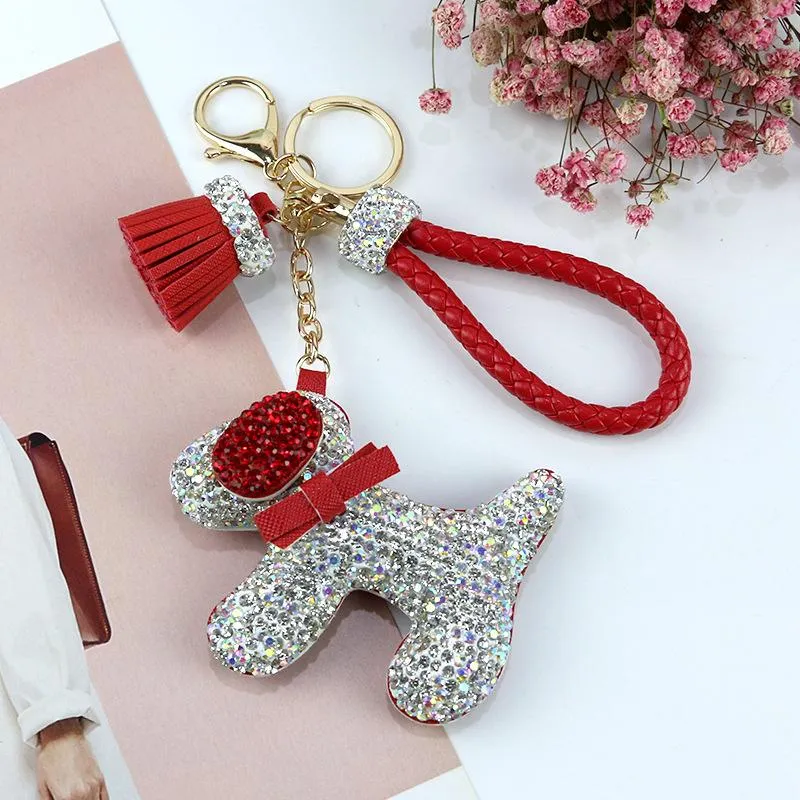 Luxury Rhinestone Dogs Keychains Cartoon Animals Dog Dolls Bag Key Rings Holder Purse Car Key Chains Gift for Women's Christm2335