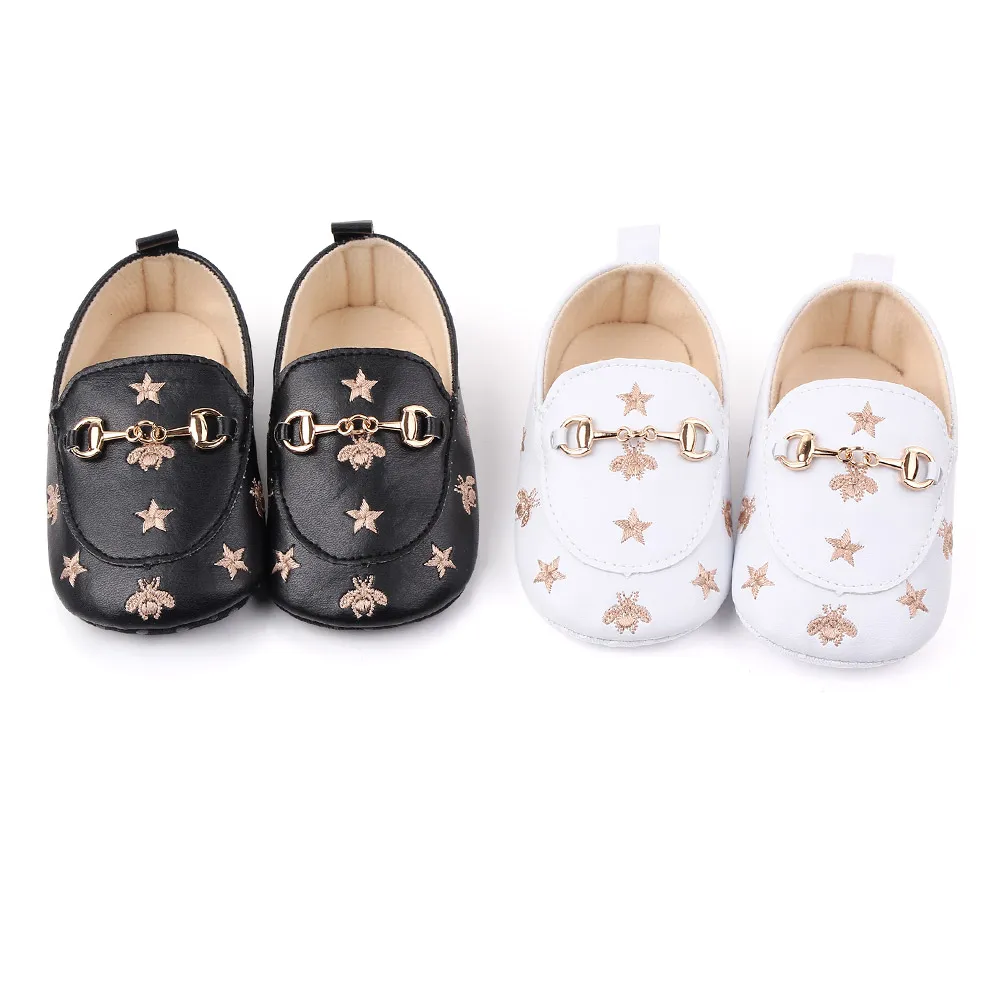 아기 소년 신발 신생아 부드러운 단독 꿀벌 별 운동화 가죽 유아 Moccasins First Walker 0-18Months